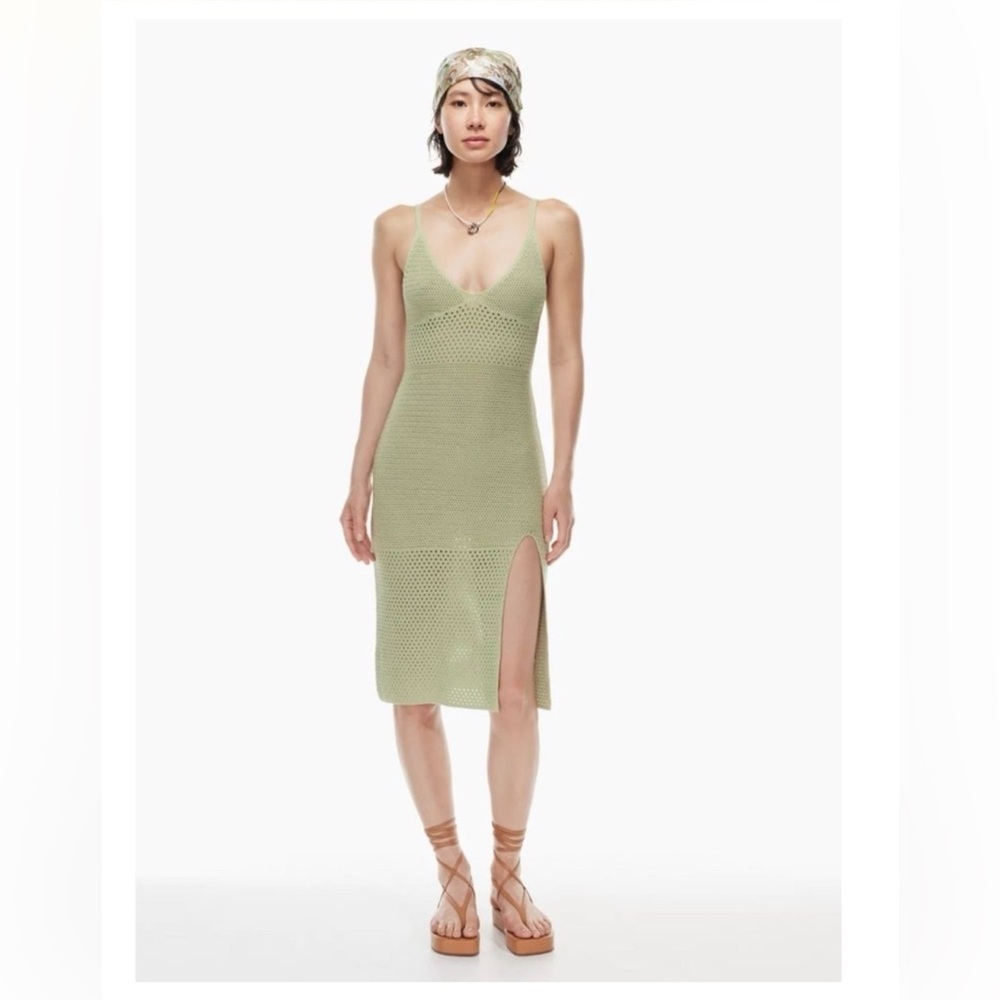 Aritzia Wilfred Evie Knit Crochet Midi Dress Silver Sage Green